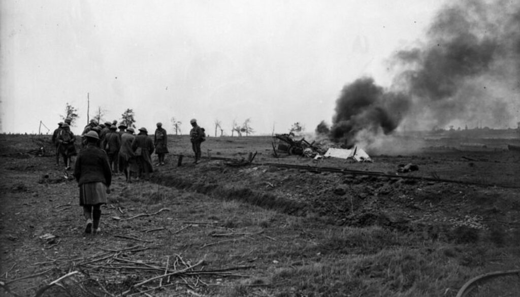 162_A plane brought down during the Canadian advance on the Arras front. Advance East of Arras. September, 1918